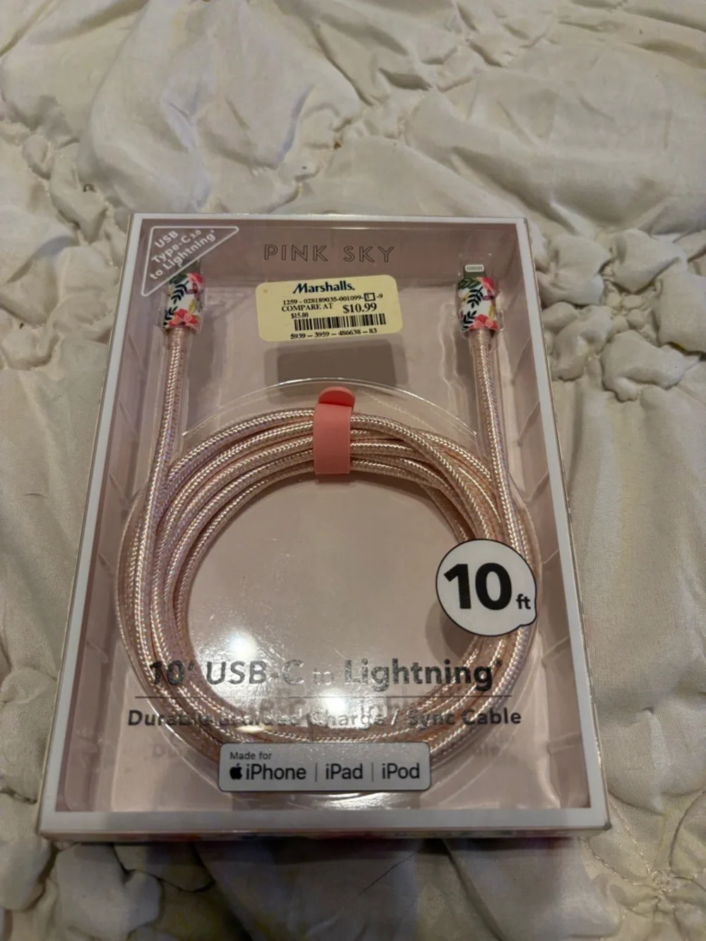 10ft Rose Gold USB-C to Lightning Braided Charging Cable